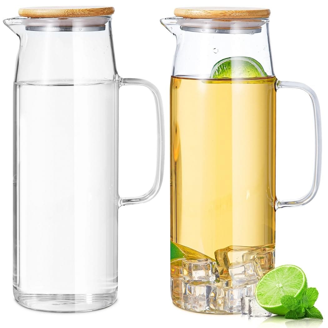 BOTTLE BOTTLE Glass Pitcher with Lid and Handle 50 oz Borosilicate