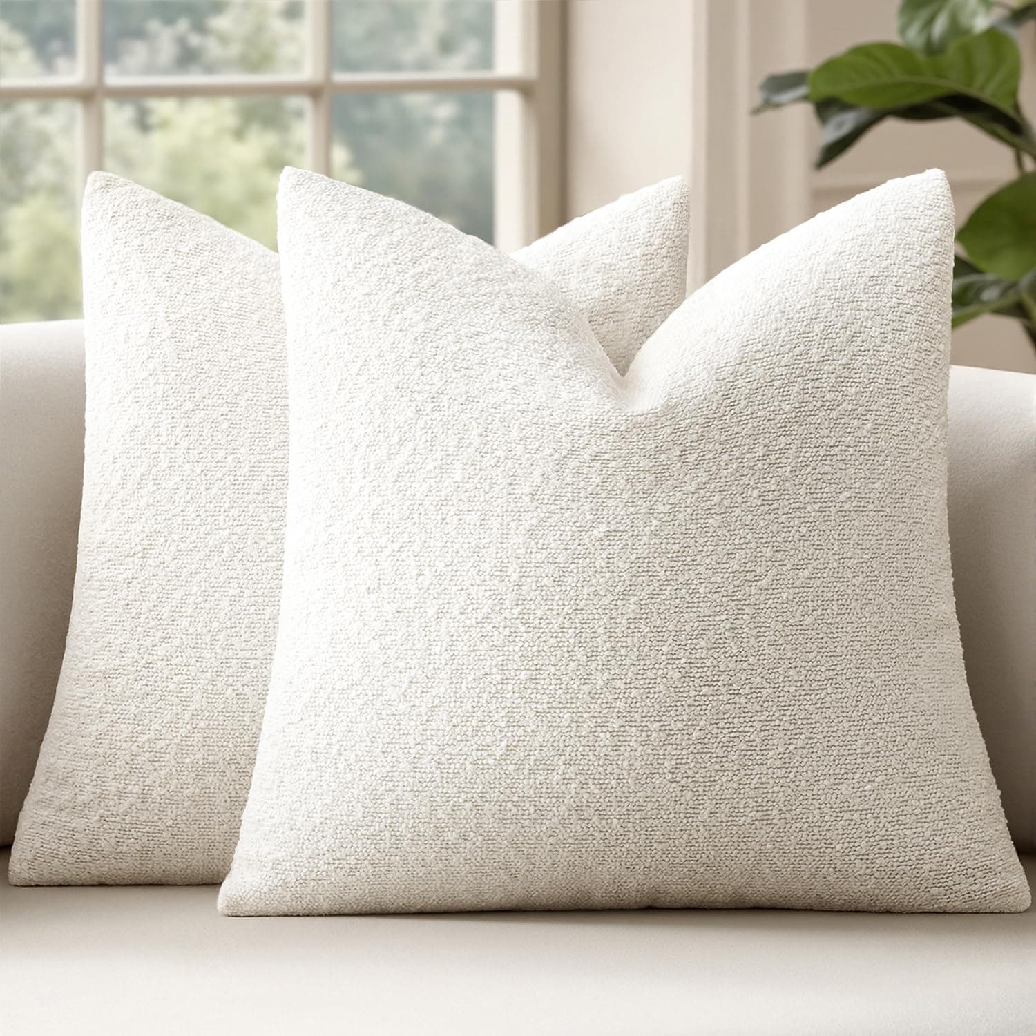 HEAVYWOOD Textured Boucle Pillow Covers 18x18 Set of 2 - Green