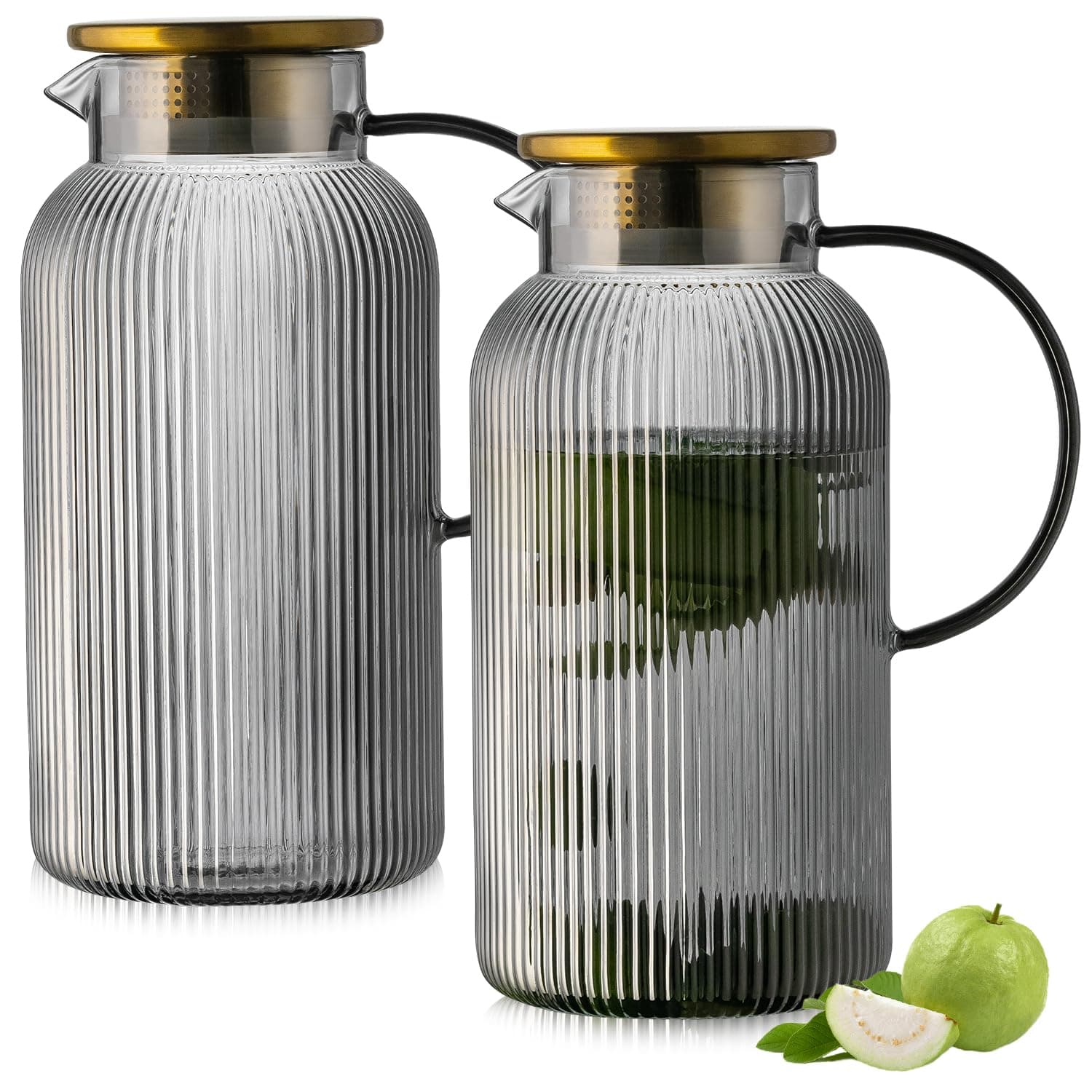 Buaic 2-Pack Glass Pitcher with Lid, 68 oz Vertical Stripes