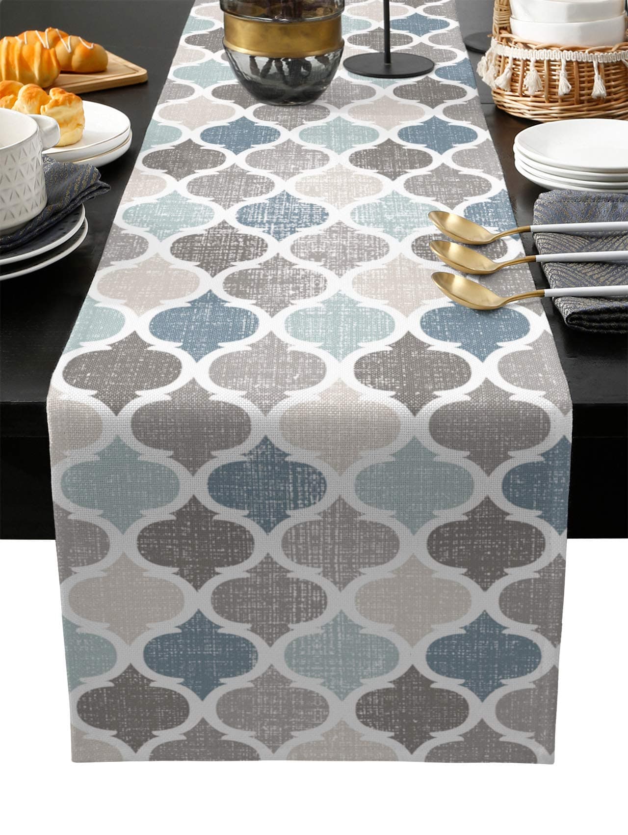 Burlap Linen Gray Geometric Table Runner - 70 in.