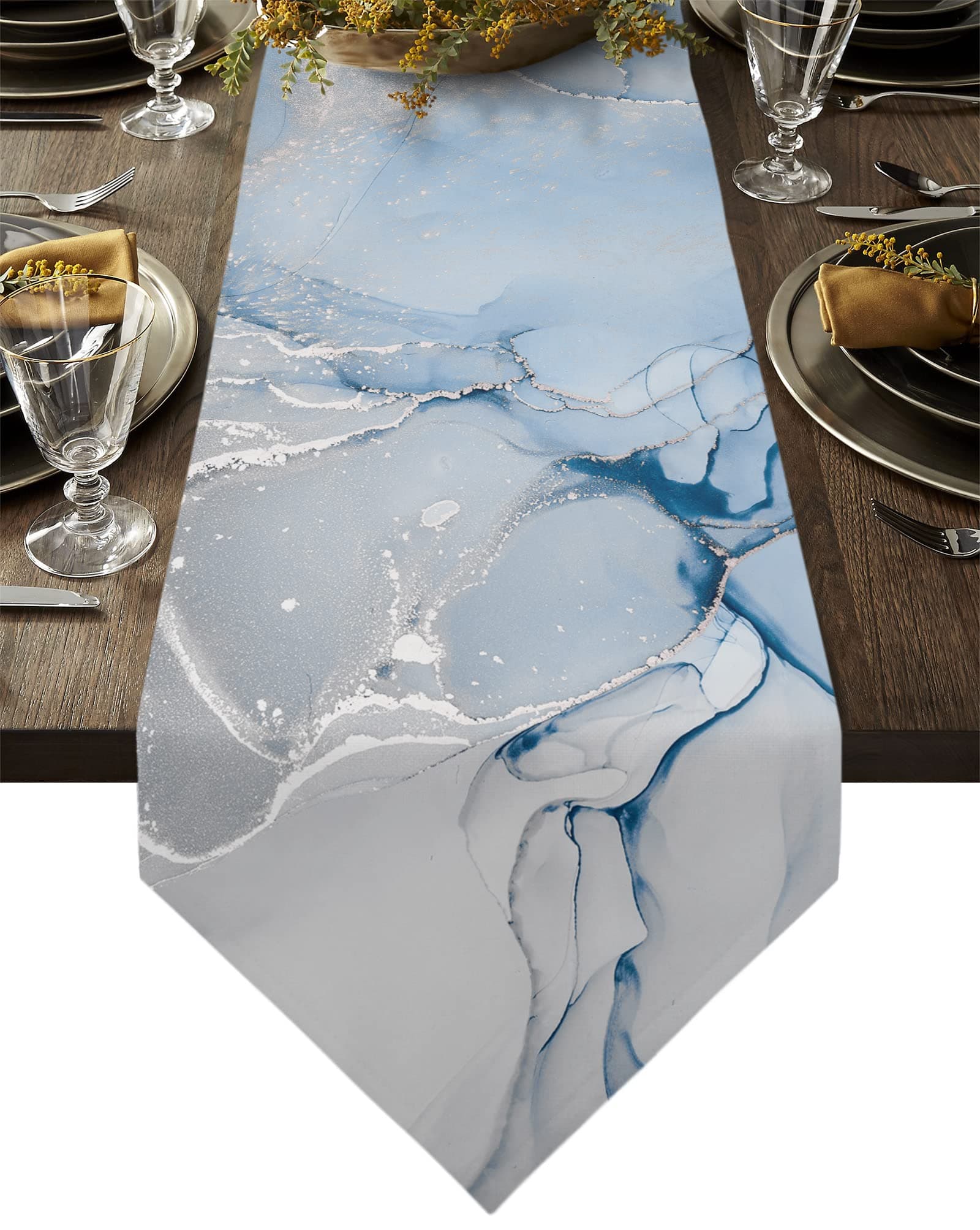 Burlap Linen Table Runner - Blue Ombre 120 in.