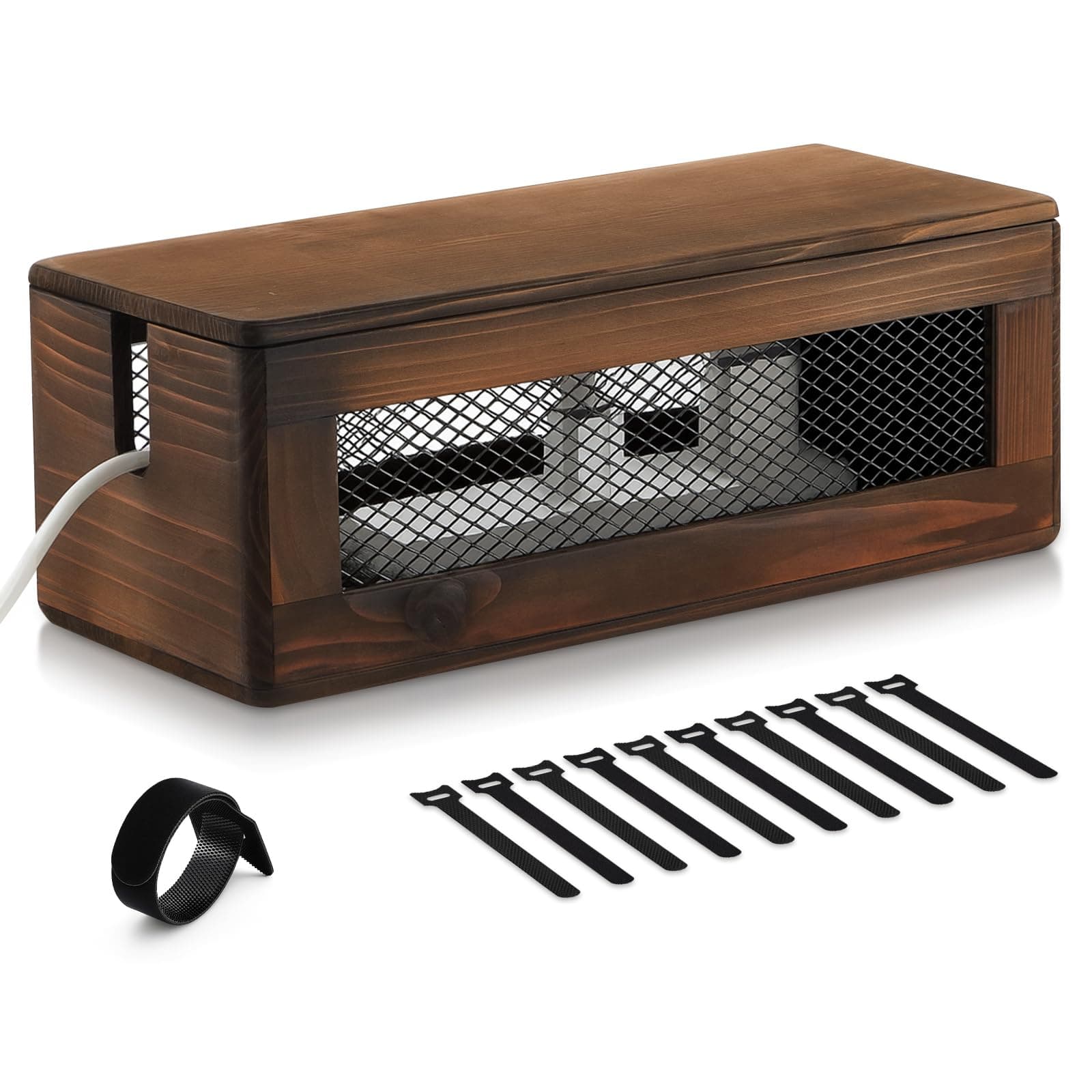 Cable Management Box with Wood Lid