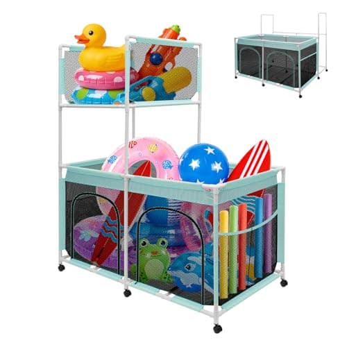 Calanofin Pool Float Storage Organizer - 2-in-1 Mesh Rolling Cart with Pockets