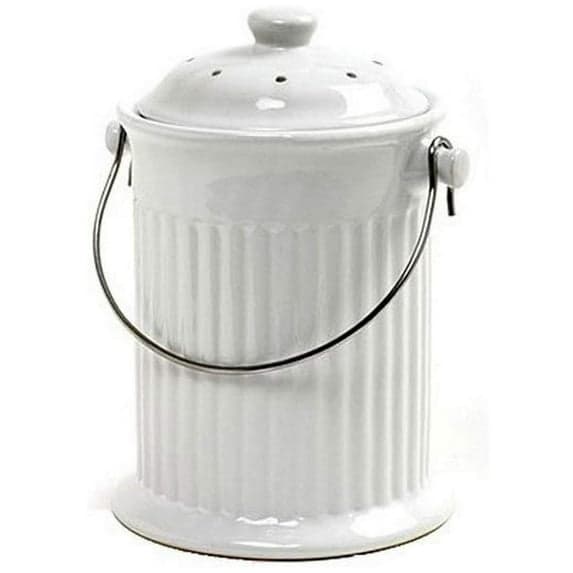 White Ceramic Compost Crock with Charcoal Filter