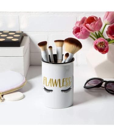 White Ceramic Makeup Brush Holder Cup Minimalist Vanity