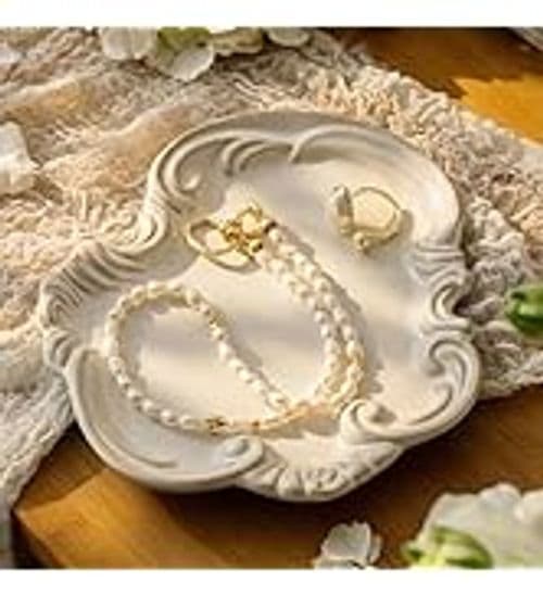 White Ceramic Ring Dish with Gold Trim