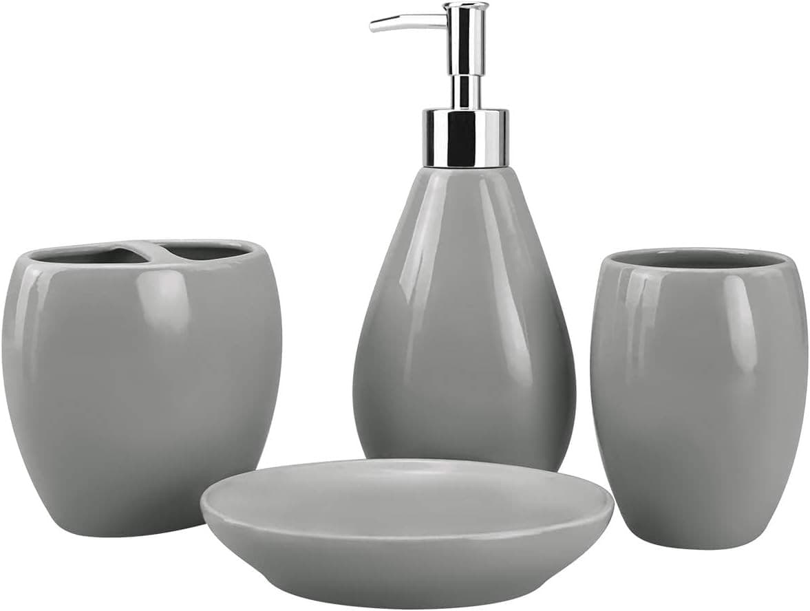 Ceramic Soap Dispenser Set for Bathroom - 4 Piece