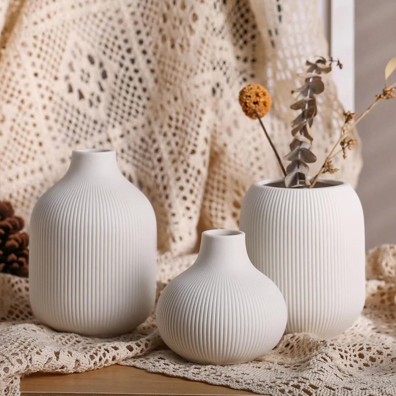 White Speckled Ceramic Vase Set of 3