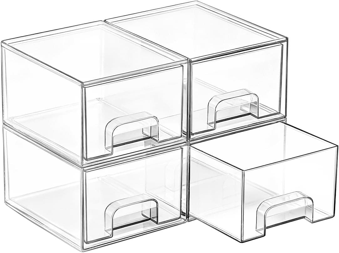 Clear Acrylic Storage Bins for Bathroom 4-Pack
