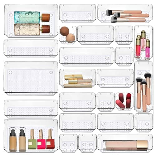 25 PCS Clear Plastic Drawer Organizers Set - 4 Sizes