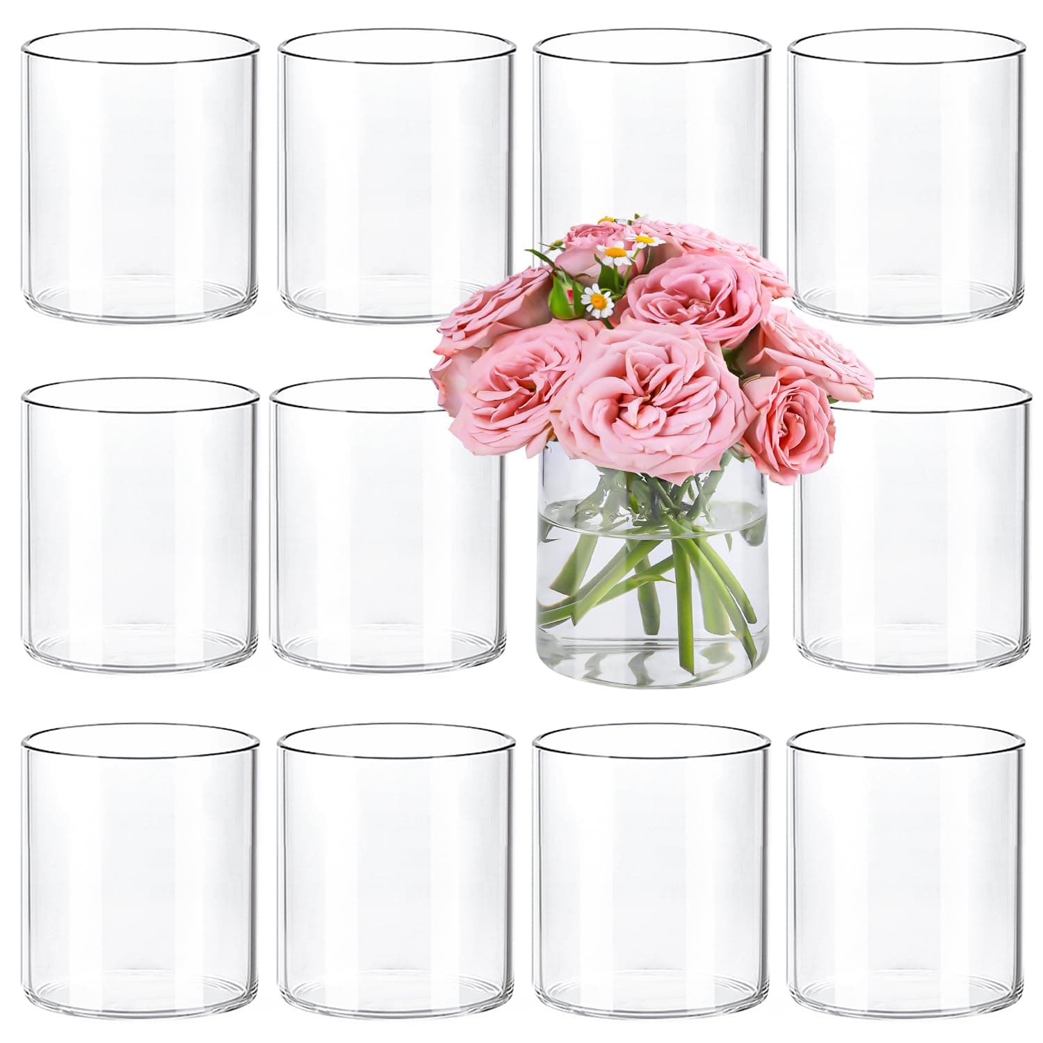 8-Inch Clear Glass Flower Vases for Centerpiece