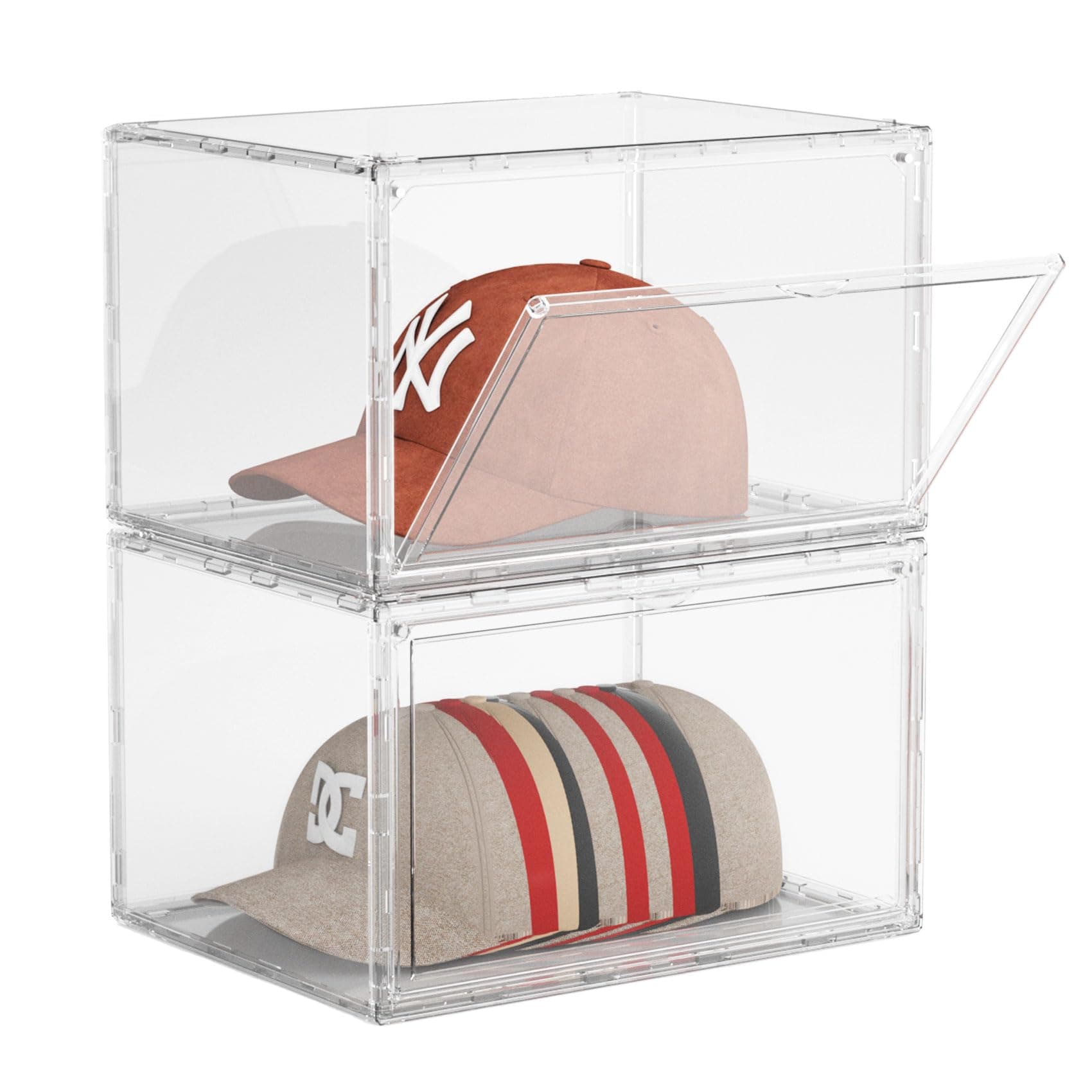 Vtopmart Clear Hat Organizer Box with Drawer 2-Pack
