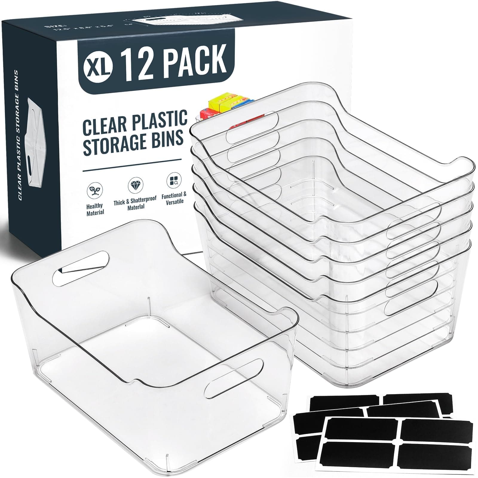 12 Pack Multi-Use Clear Plastic Storage Bins Assorted Sizes