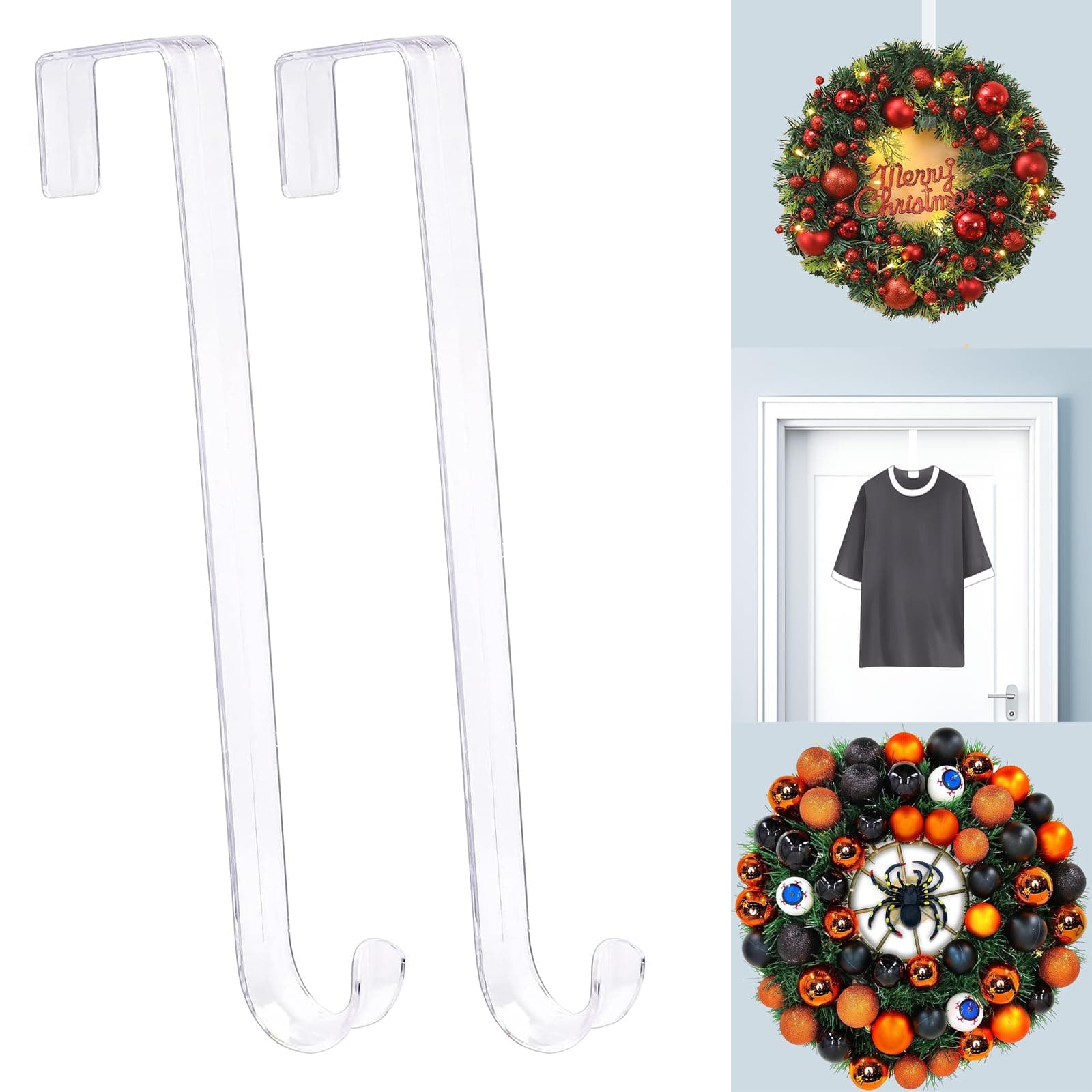 15-Inch Clear Wreath Hangers, Non-Scratch Over-the-Door
