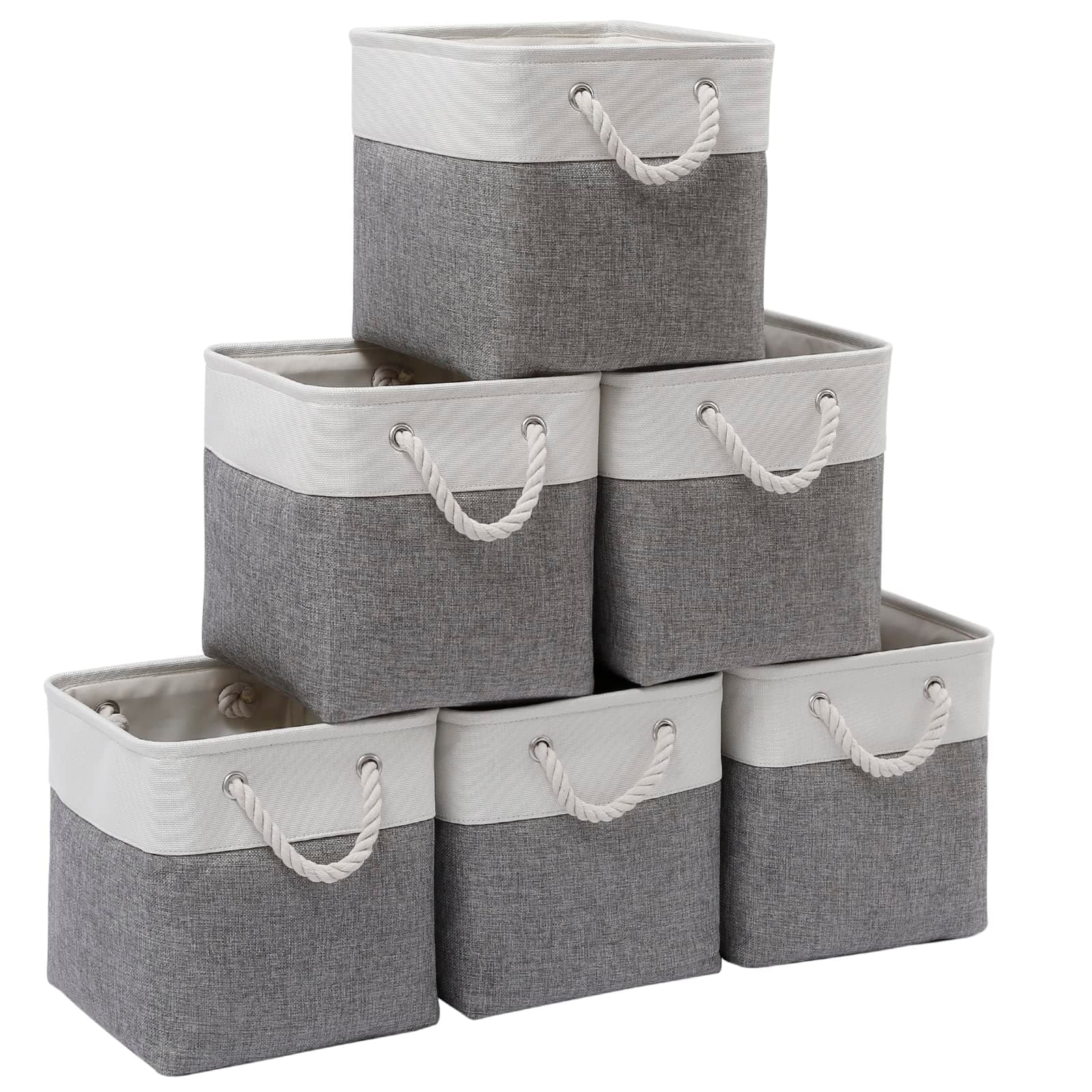 Collapsible Fabric Cube Bins White and Gray - 6 Pack