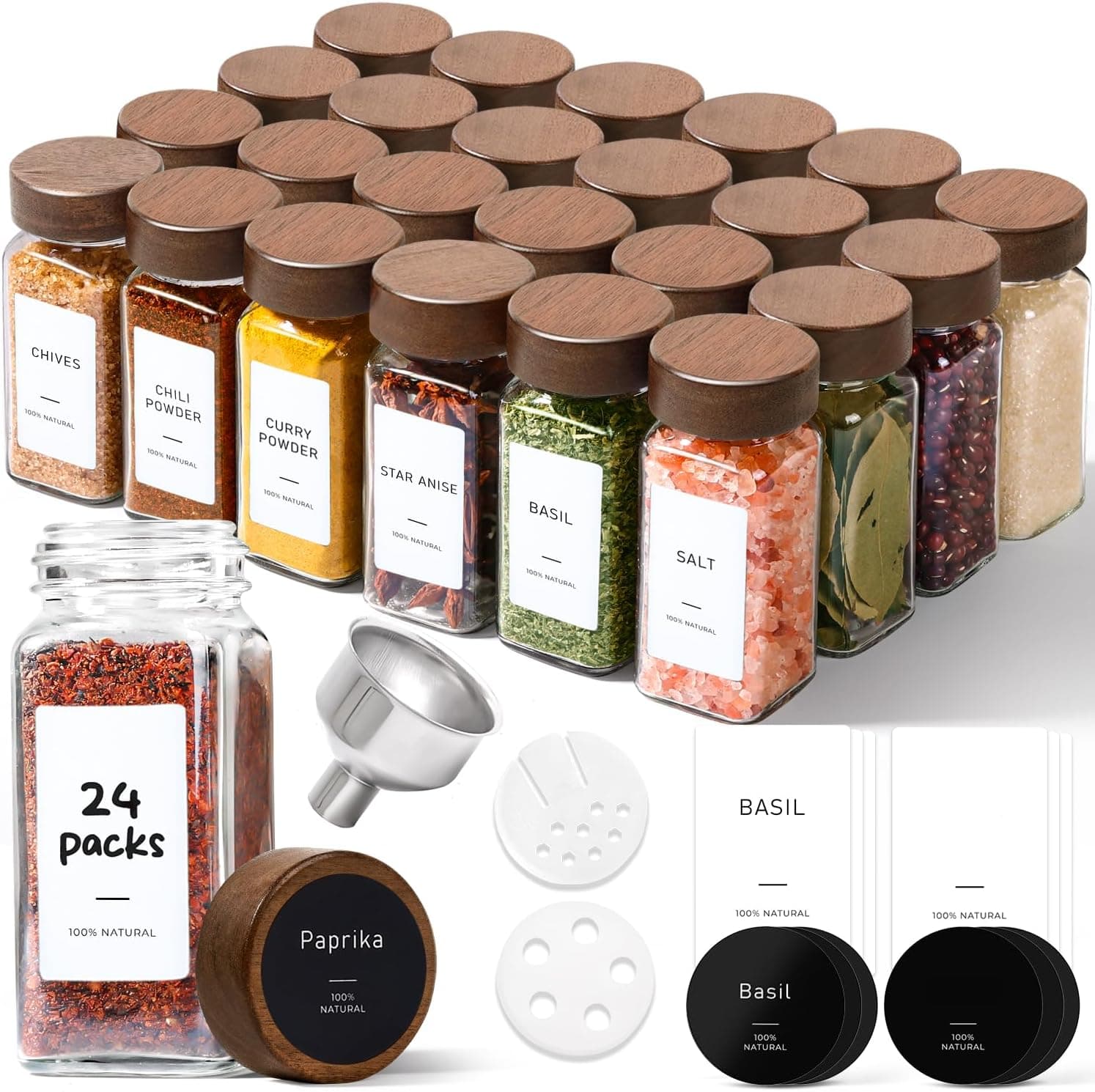 ComSaf 24-Piece Glass Spice Jars with Labels