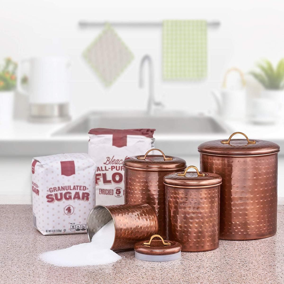 Copper-Accent Marble Canister Set (4-piece)