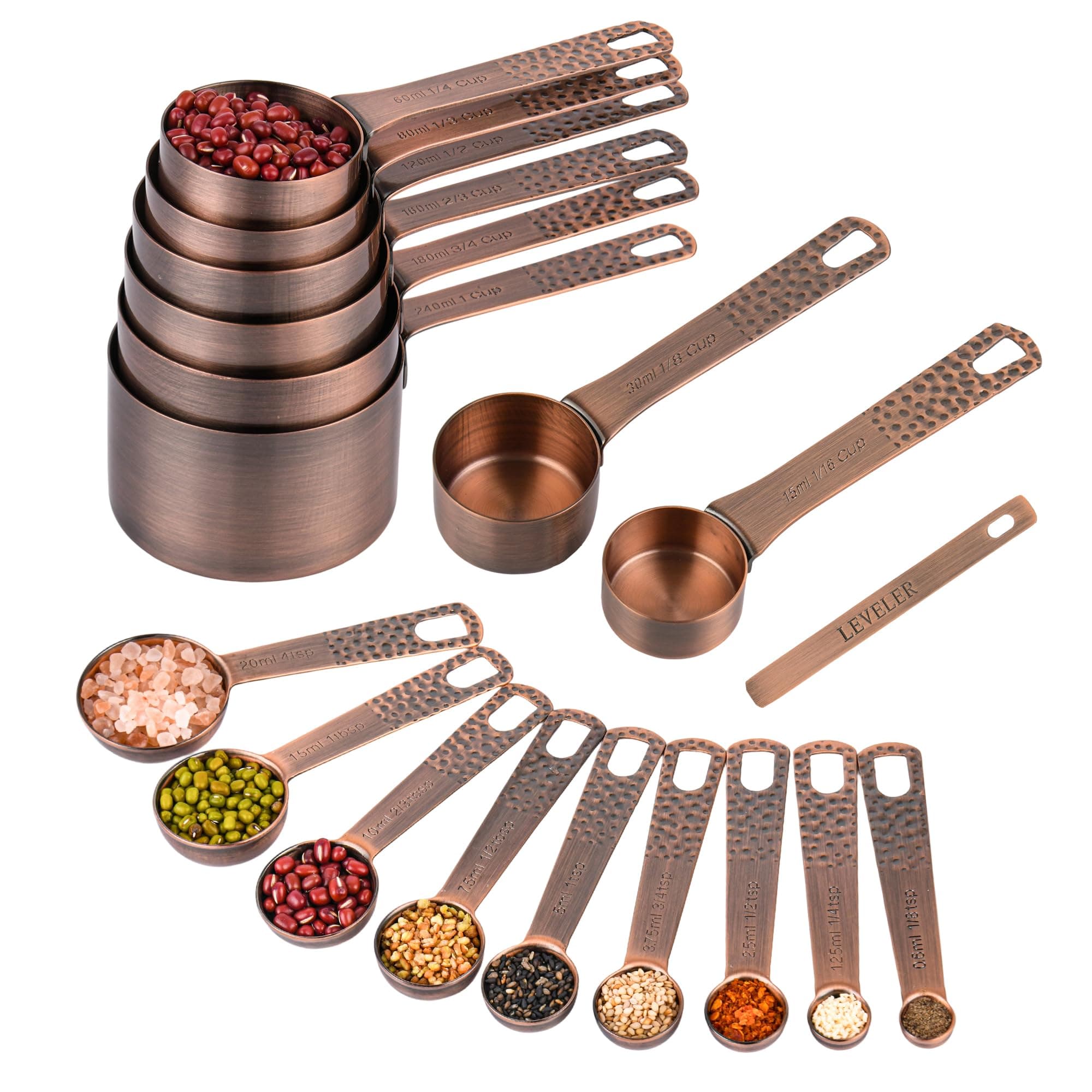 Hammered Copper Measuring Cups and Spoons Set