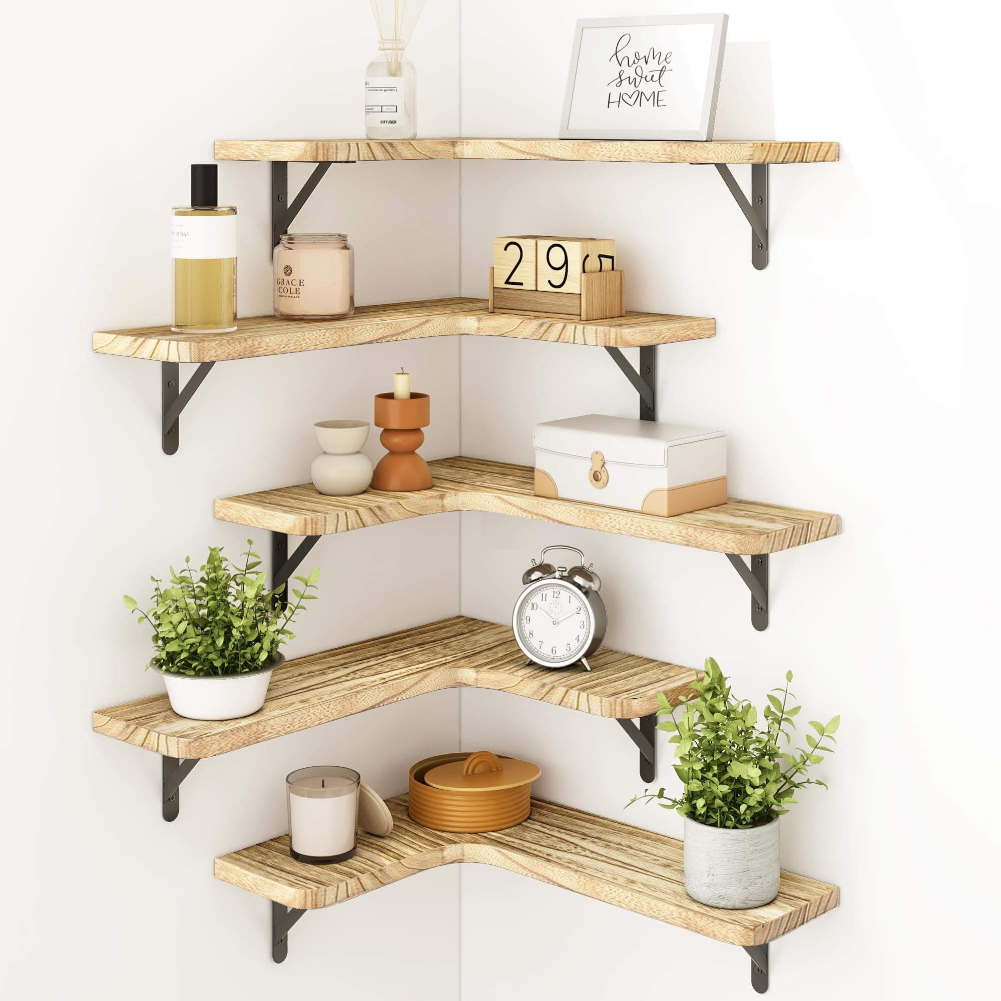 Dezhier Floating Corner Shelf Wood Wall Mounted