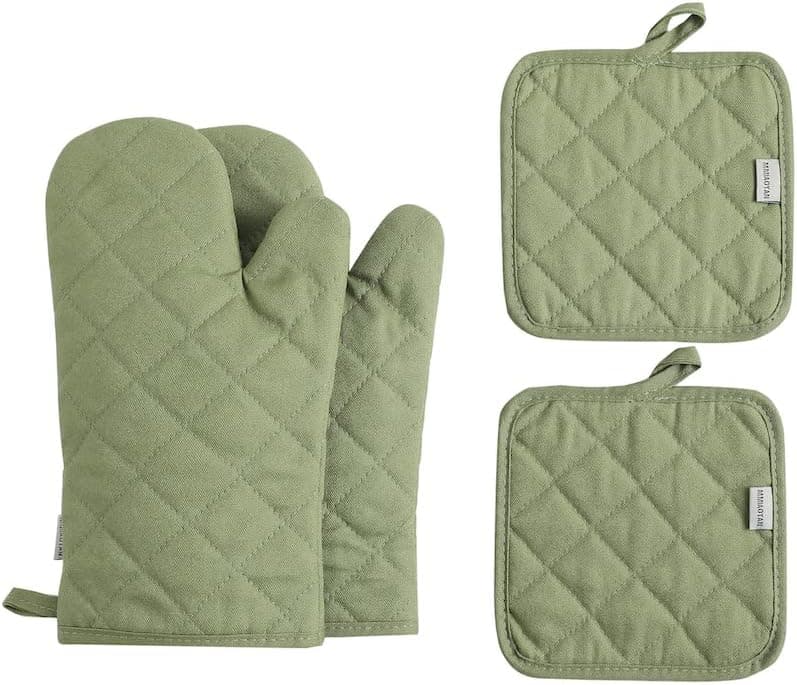Miaoyan Extra-Long Cotton Oven Mitts and Pot Holders 4-Piece Set