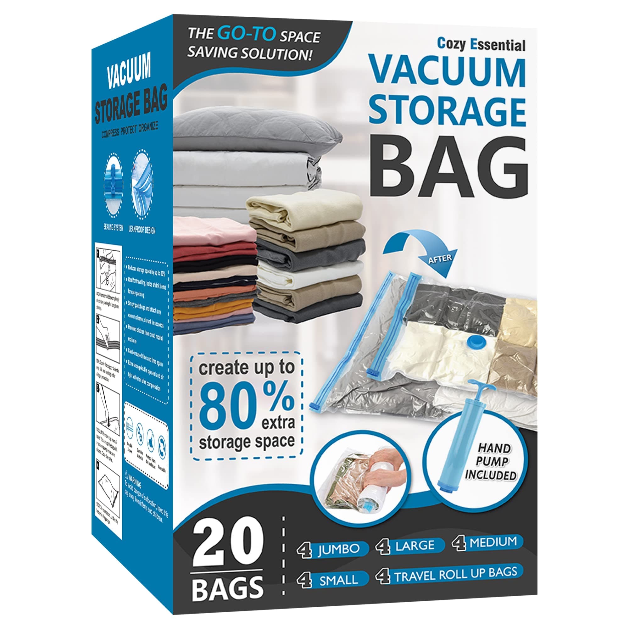 Cozy Essential Vacuum Storage Bags, 20-Combo Pack
