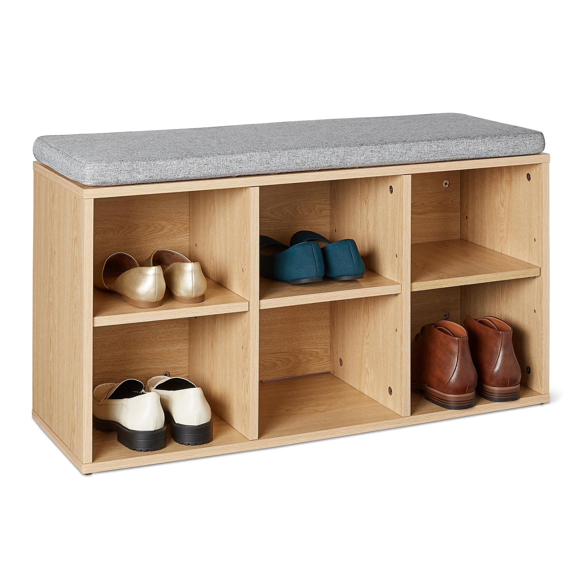 Cushioned Shoe Bench with 6 Cubbies