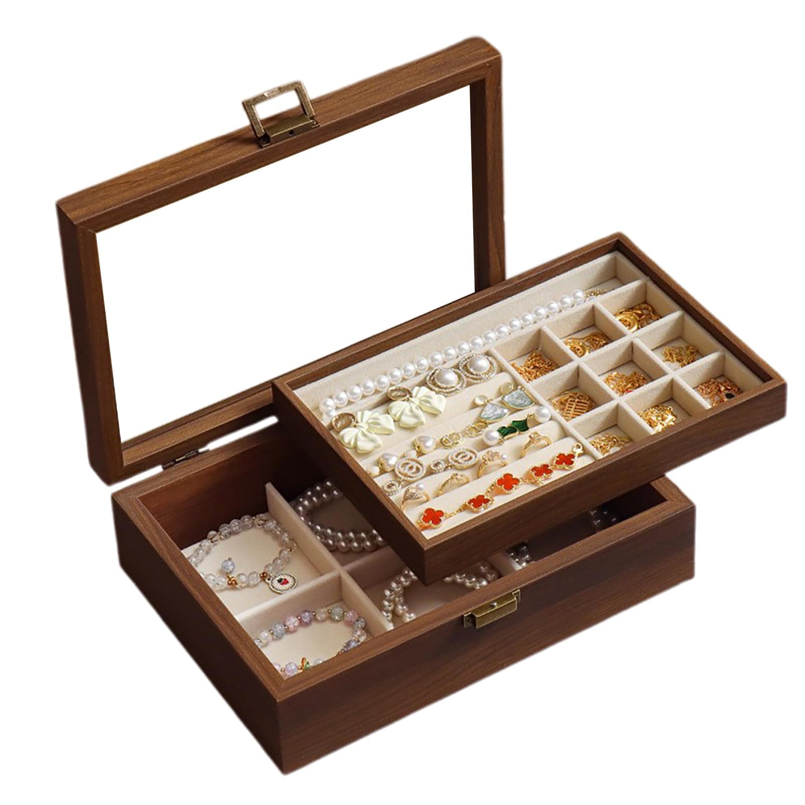 CYTGOUPER Black Walnut Wooden Velvet Jewelry Box