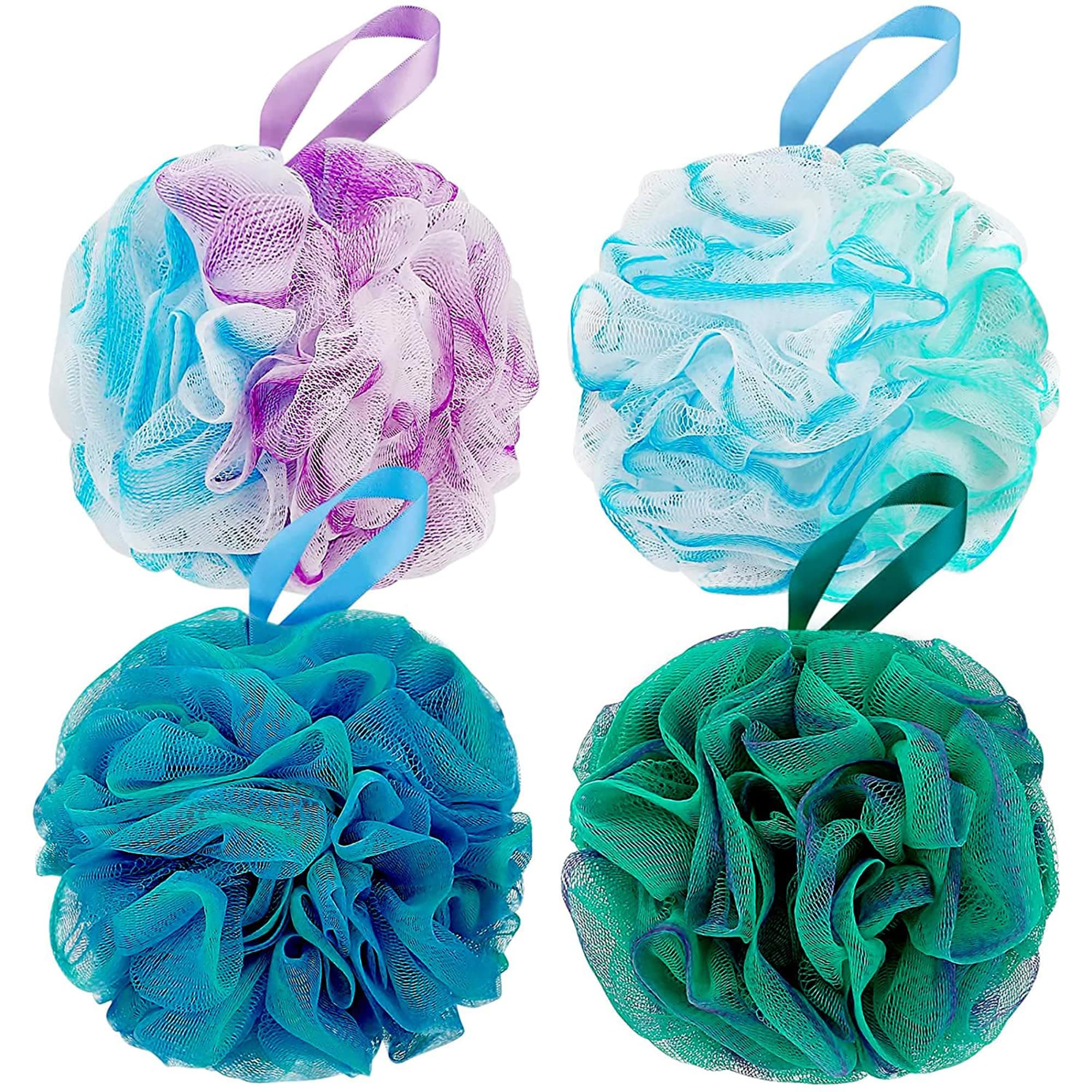 DadyMart Shower Loofah Sponge Pouf XL Set of 4