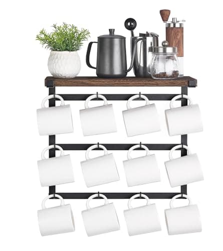 Dahey Wall Mounted Mug Rack with Floating Shelf