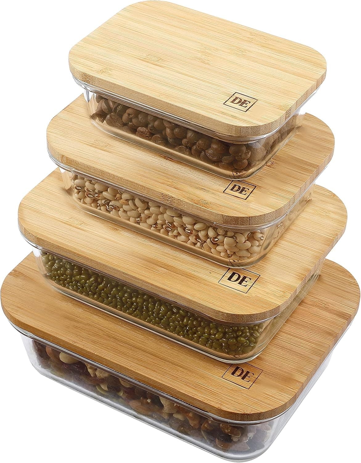 De Glass Food Storage with Bamboo Lids Set of 8