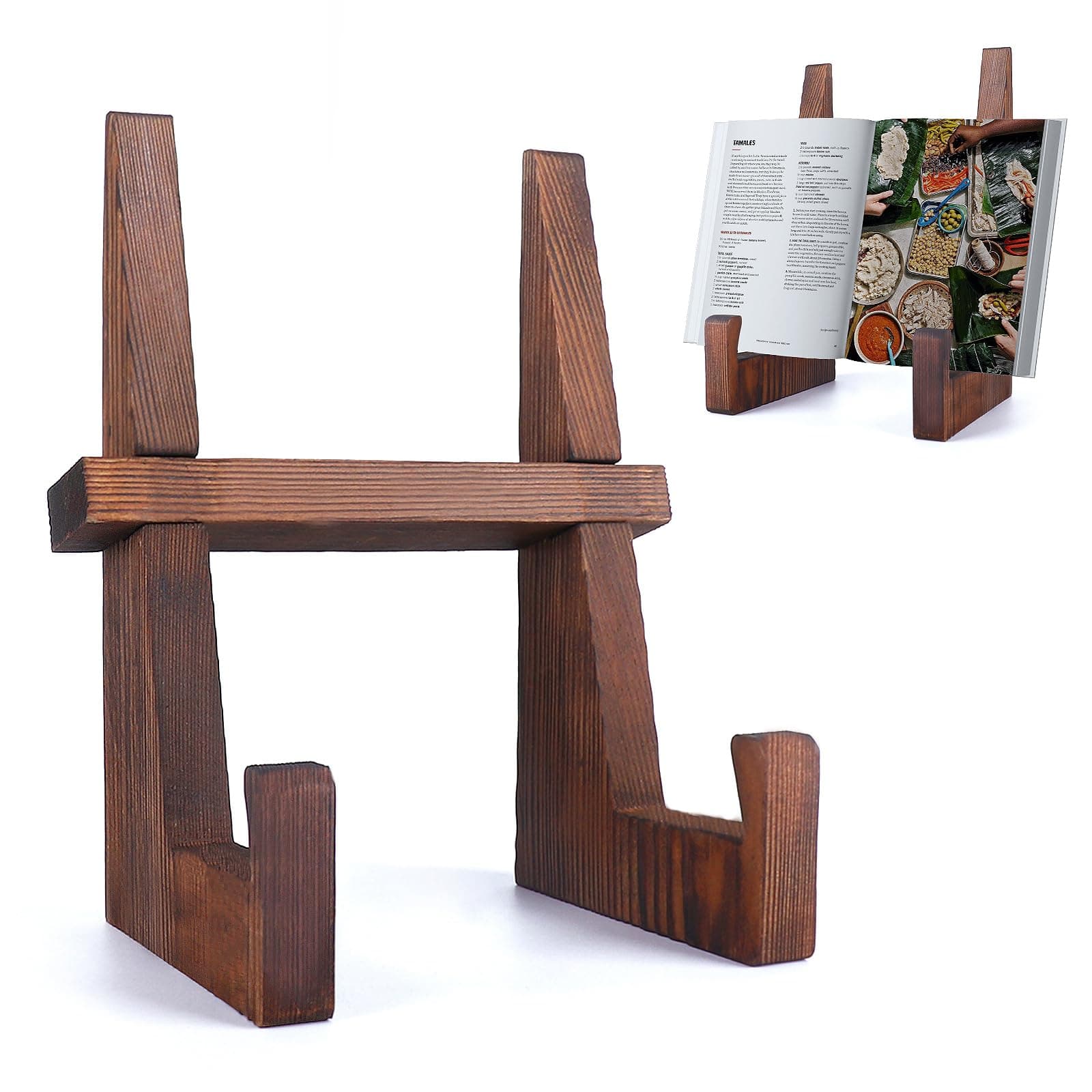 DEBETOOL Wooden Cookbook Stand, 8.8 in., Rustic Brown