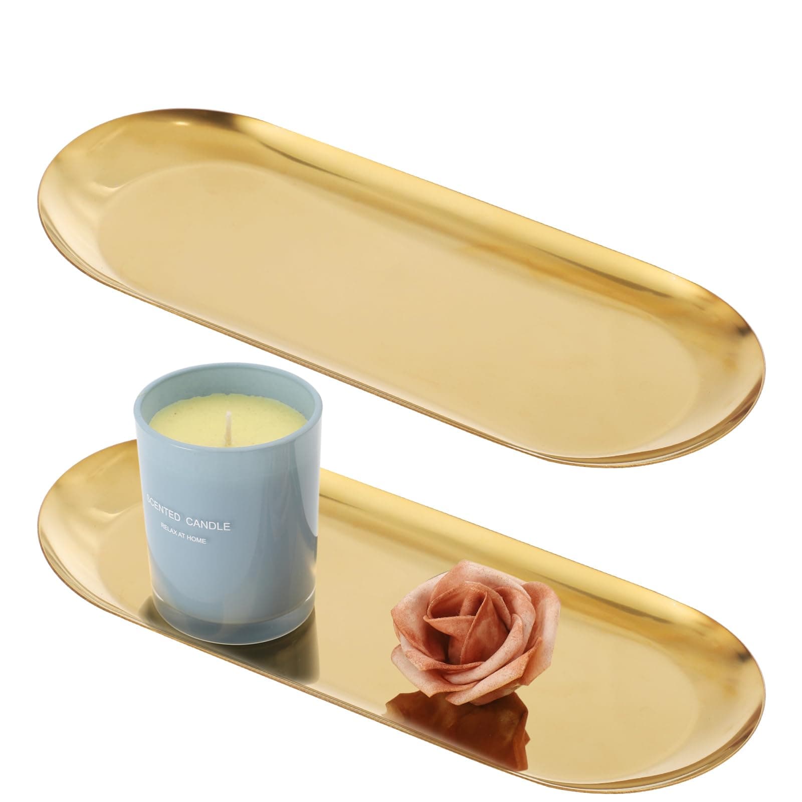 White and Gold Decorative Nightstand Tray - Bedroom Organizer