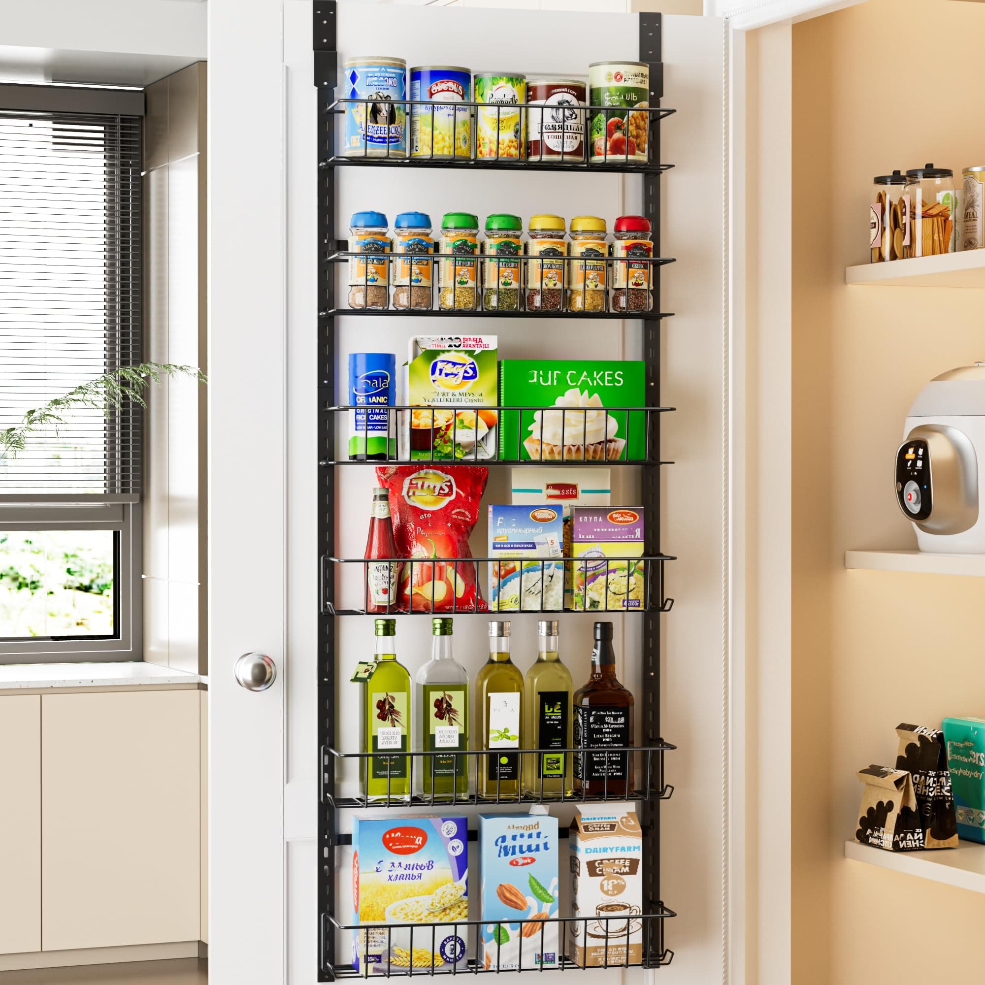 Delamu Adjustable Cabinet Door Organizer 6-Tier Hanging Spice Rack White