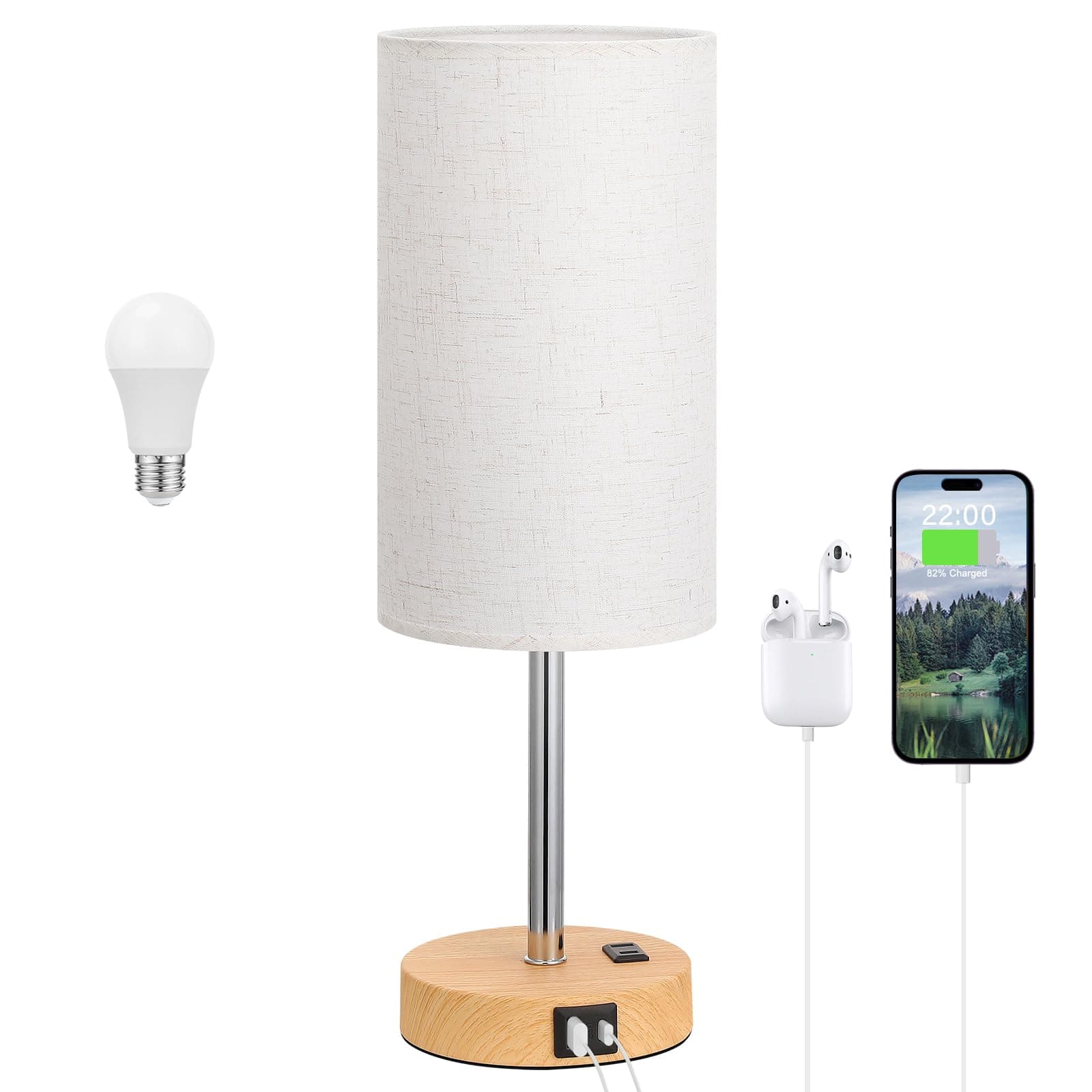 Mid-Century Modern Wood Bedside Lamp