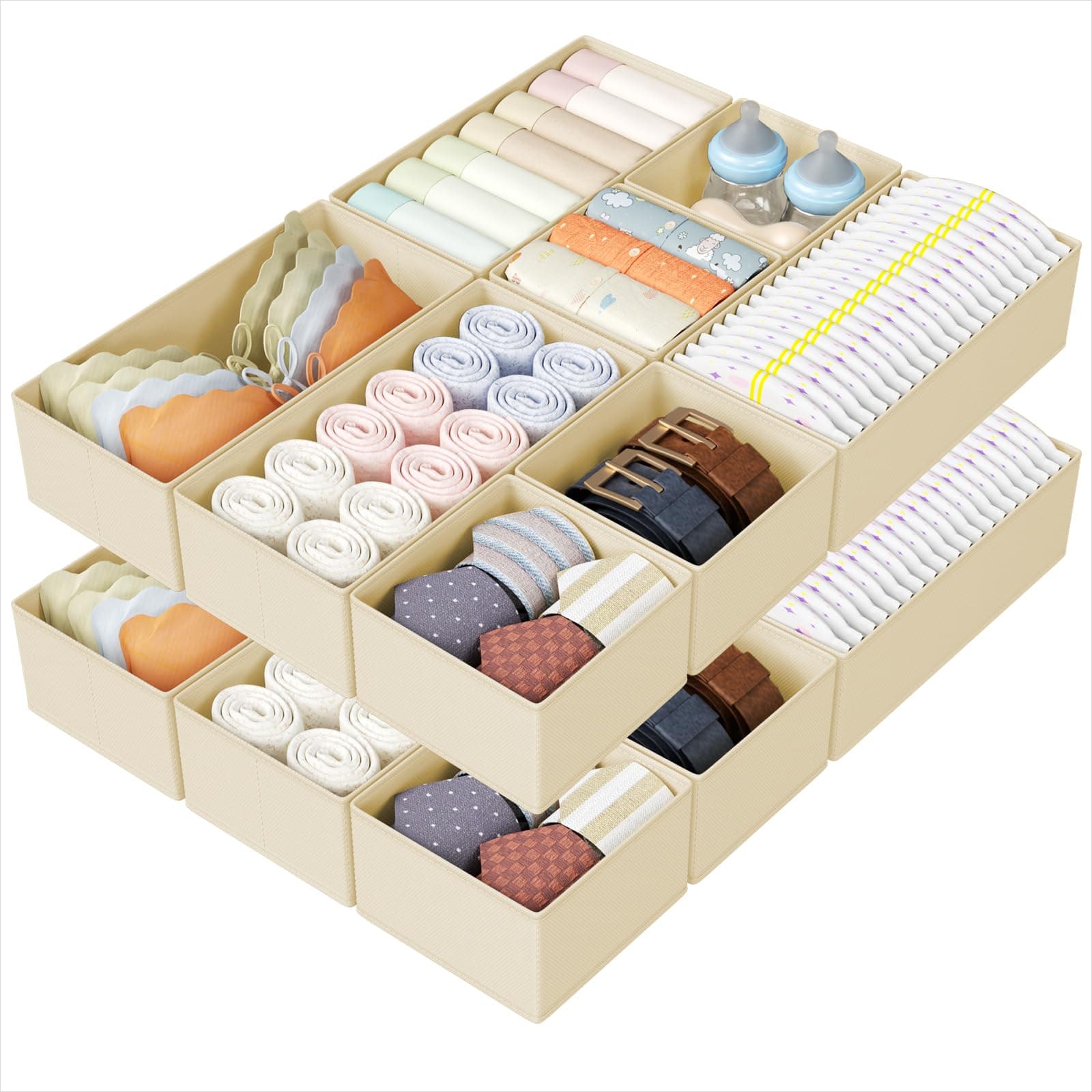DIMJ Drawer Organizer Clothes - 12 Pack Foldable Fabric Bins