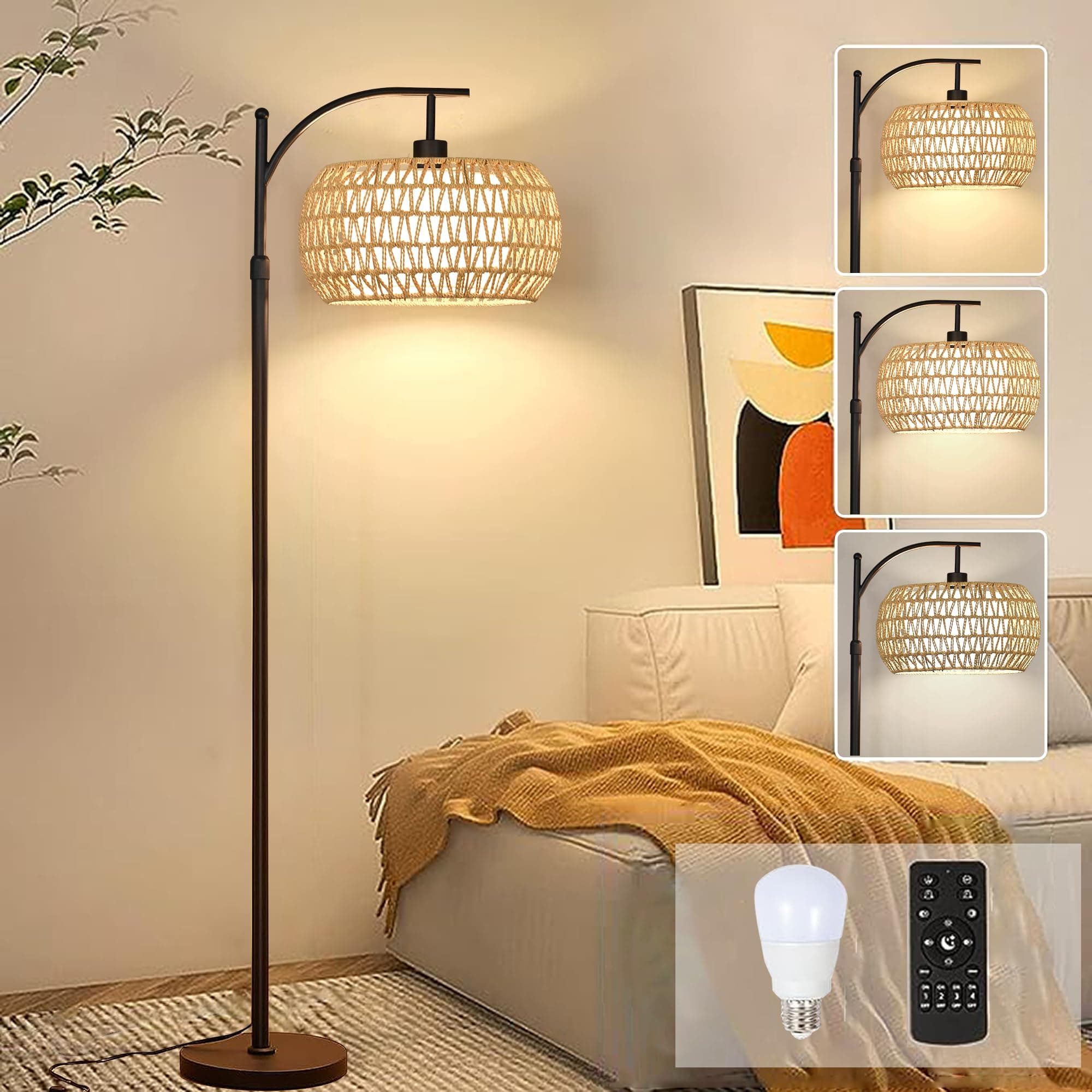 Dimmable Arc Floor Lamp with Remote
