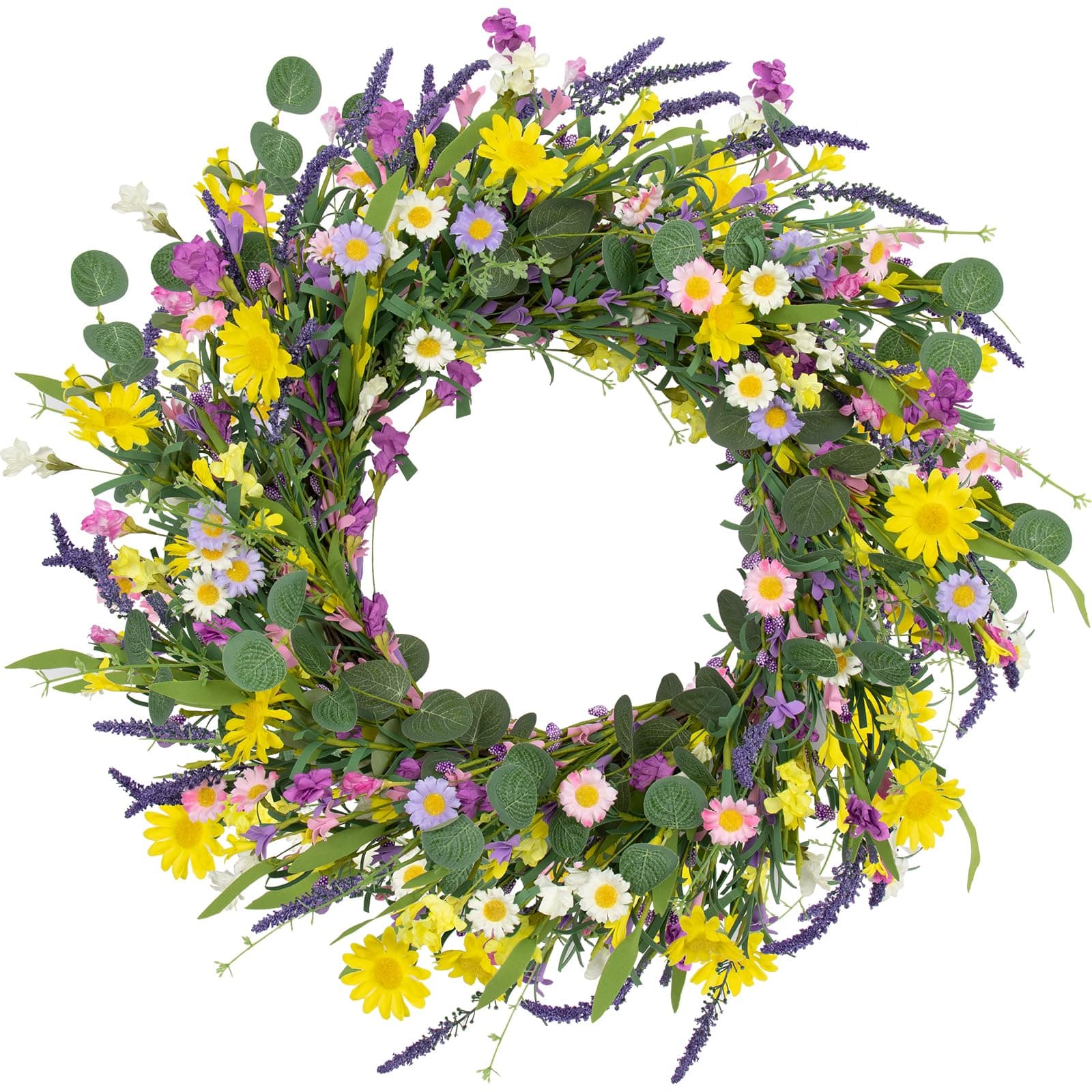 DIYFLORU 22-Inch Spring Wreath for Front Door, Blue Wildflower