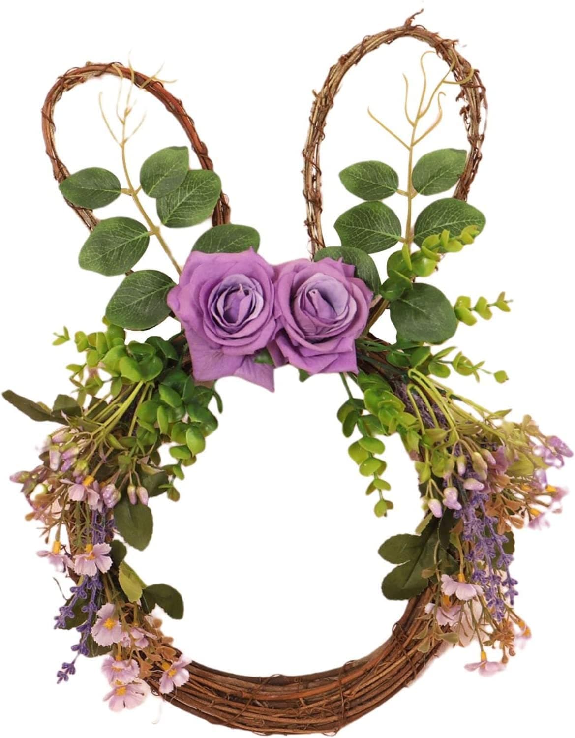 Easter Bunny Artificial Flower Wreath with Spring Floral Bunny Shape