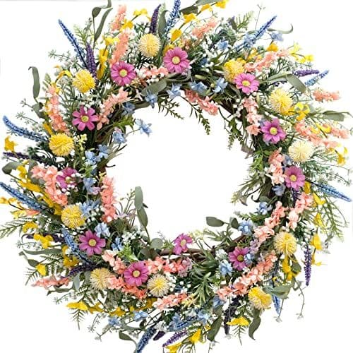 Egolot 26-Inch Spring Colorful Flower Wreath