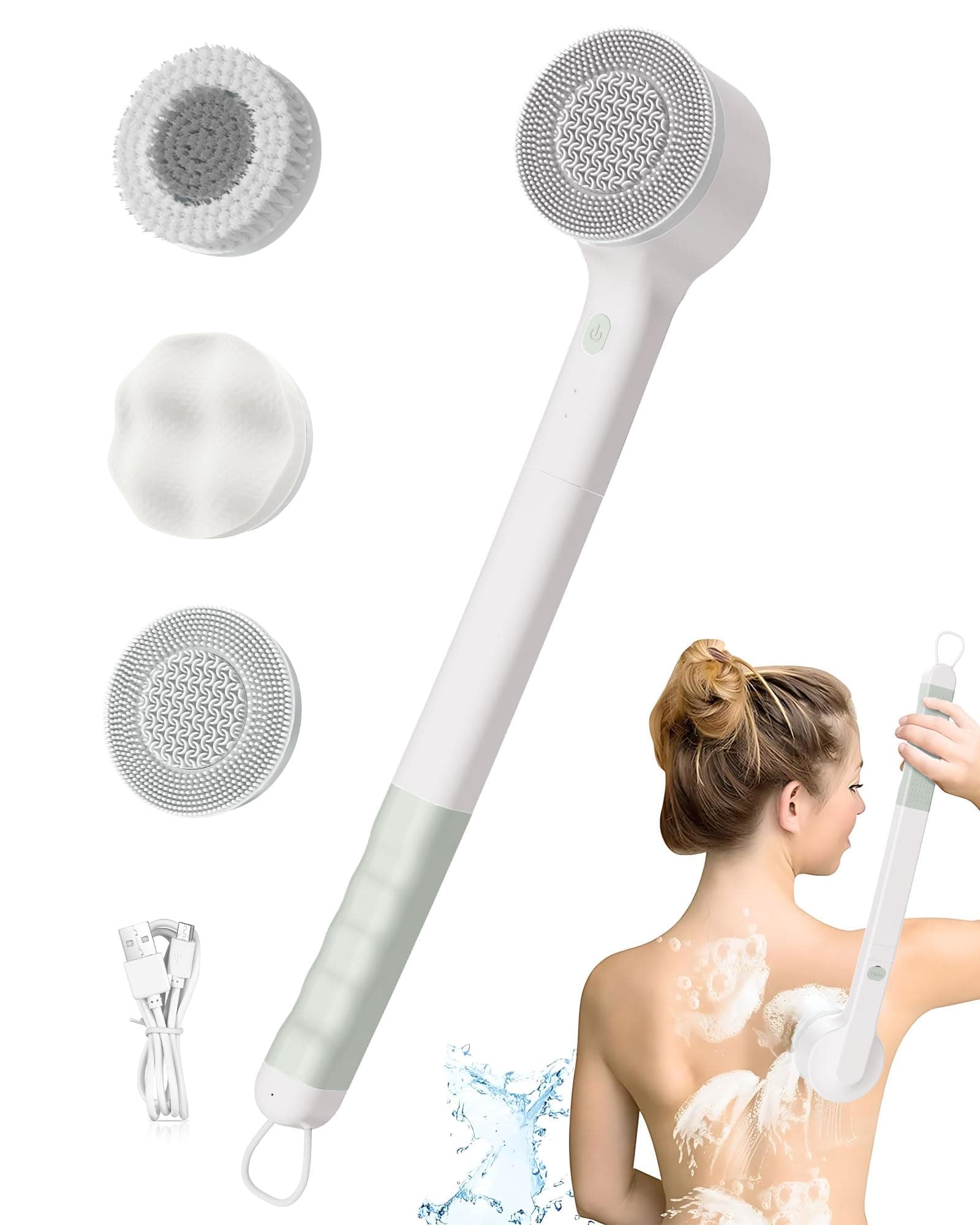 Electric Body Brush Back Scrubber with Long Handle