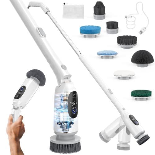 Electric Spin Scrubber, Cordless, 3H Work Time, Bathroom and Kitchen