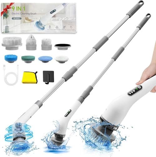 Electric Spin Scrubber, Bathroom Cleaning Brush, 7 Heads Adjustable Handle