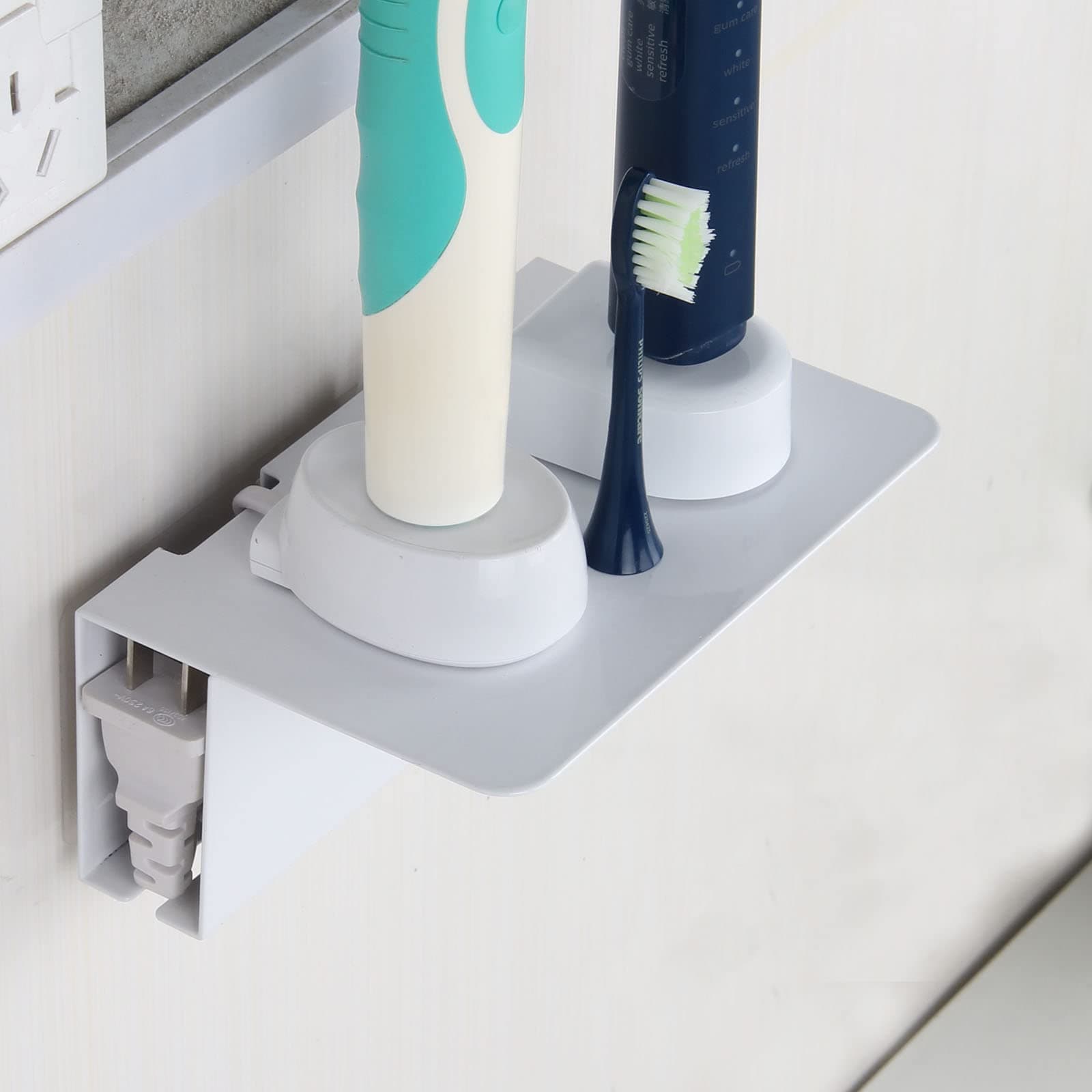 Wall-Mount Electric Toothbrush Holder with Cord Organizer