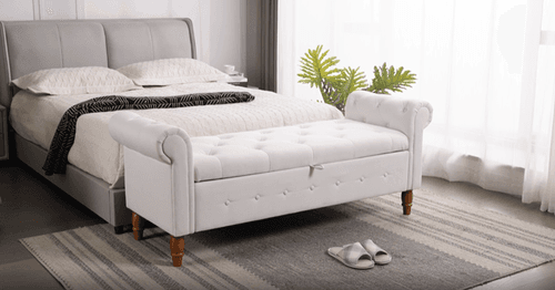 Upholstered End-of-Bed Bench with Wood Legs