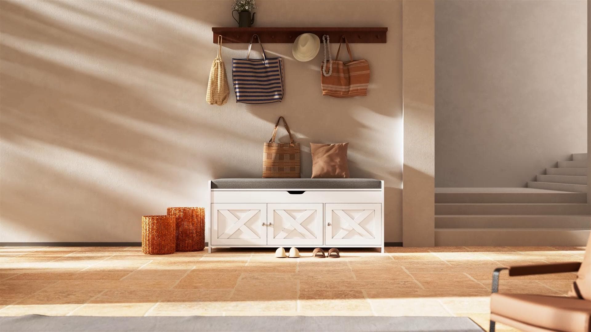 Upholstered Storage Bench with Hinged Lid
