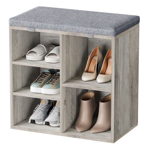 Upholstered Entryway Bench with Shoe Cubbies