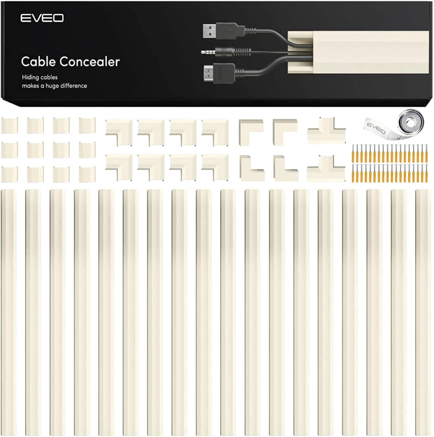 EVEO 153in Wall Cord Hider Cable Concealer - White