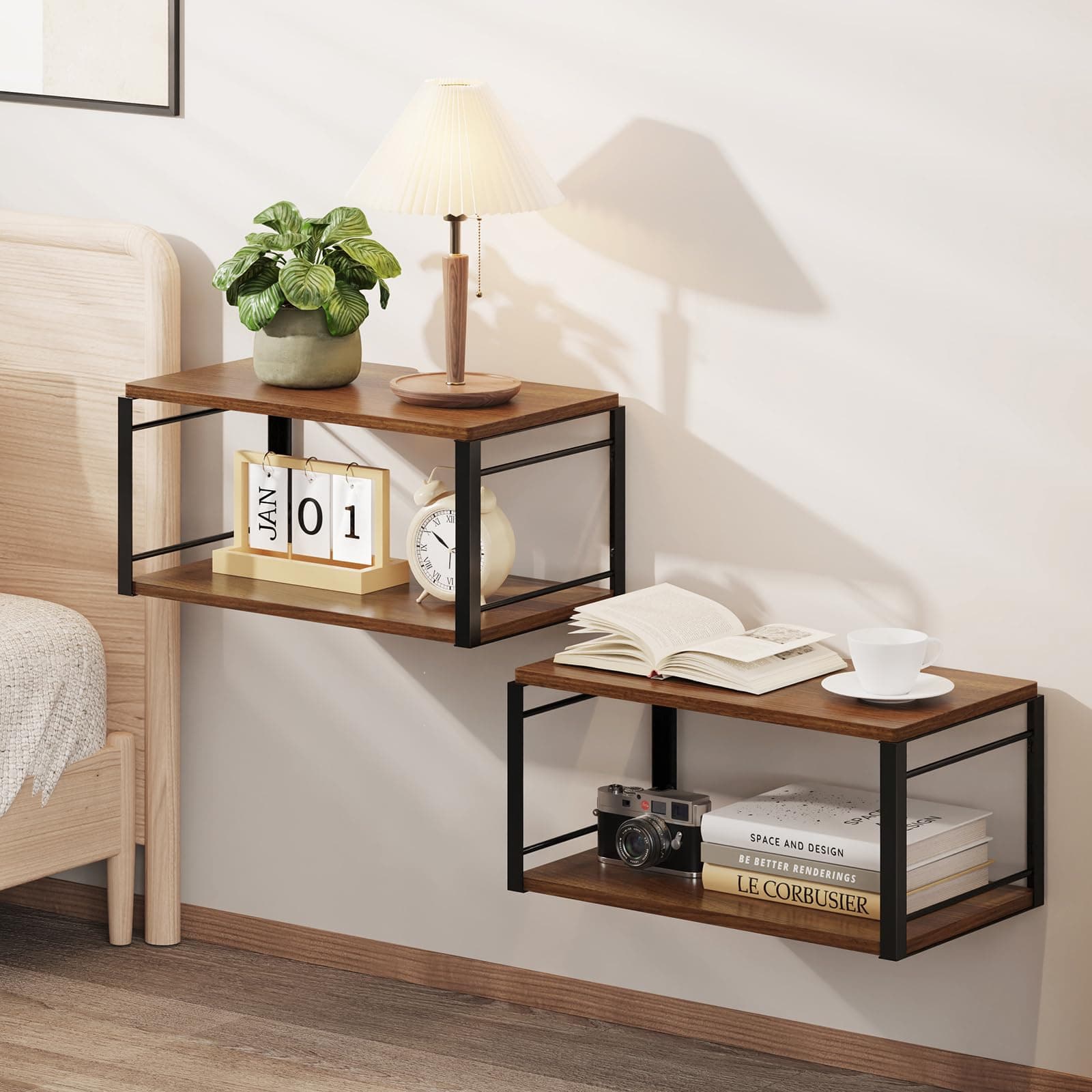 EYYTHUNG Floating Nightstand Set of 2 Natural Oak