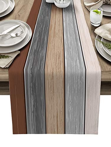 Farmhouse Burlap Linen Table Runner - Brown 18 x 72 in.