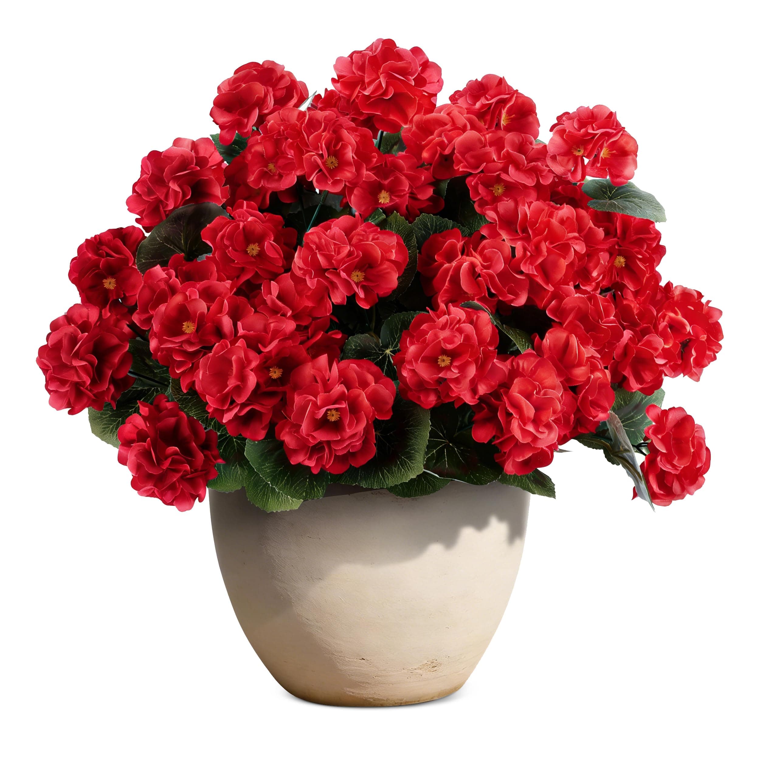 Faux Red Geraniums Outdoor Potted